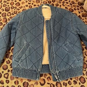 Warm denim bomber jacket with Sherpa lining!